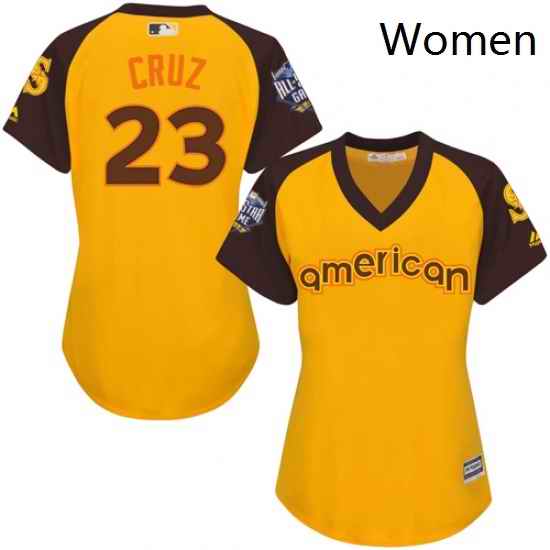 Womens Majestic Seattle Mariners 23 Nelson Cruz Authentic Yellow 2016 All Star American League BP Cool Base MLB Jersey